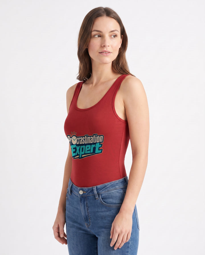 Procrastination Expert Sleeveless Tank Bodysuit mockup 2