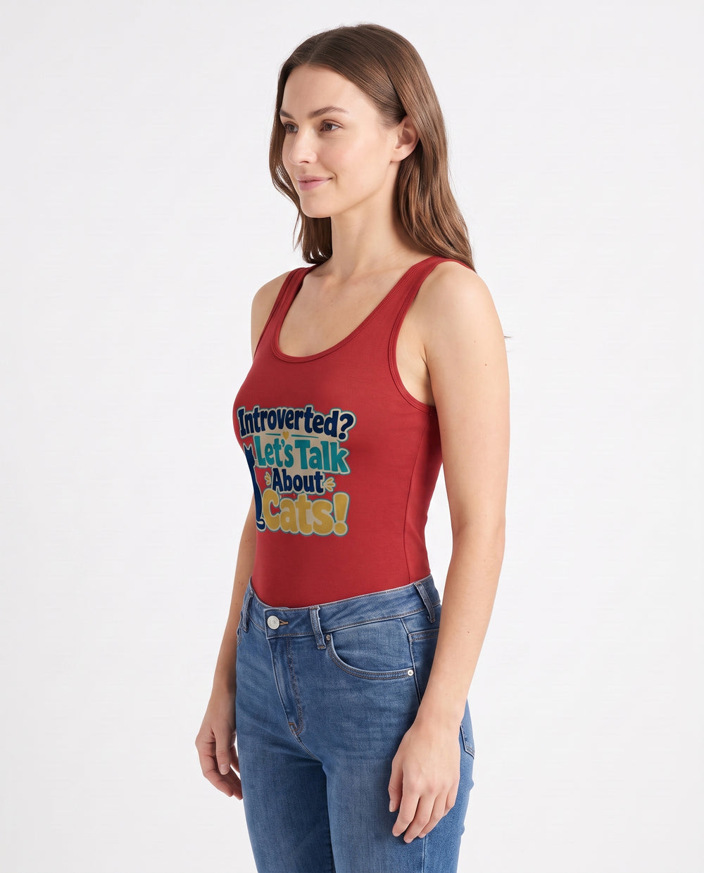 Introverted? Let's Talk About Cats! Sleeveless Tank Bodysuit mockup 2