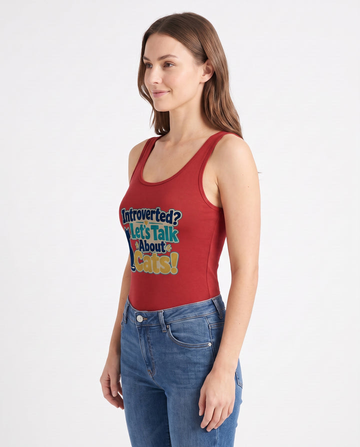 Introverted? Let's Talk About Cats! Sleeveless Tank Bodysuit mockup 2