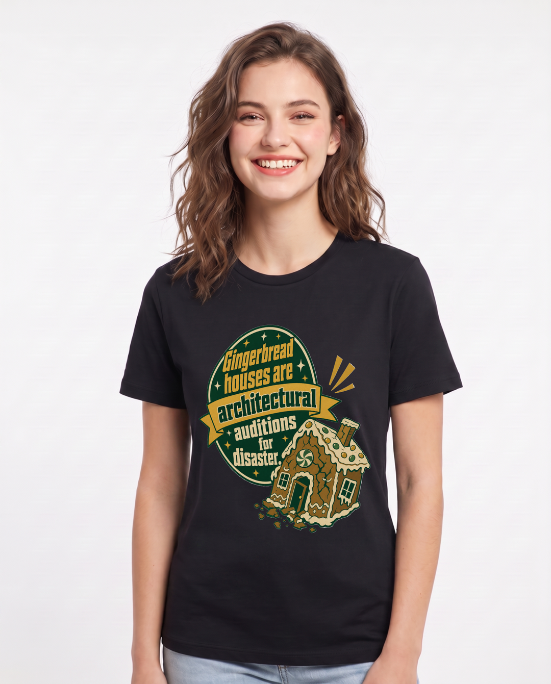 Christmas Women's Black T-Shirt - Gingerbread houses are architectural product image 1