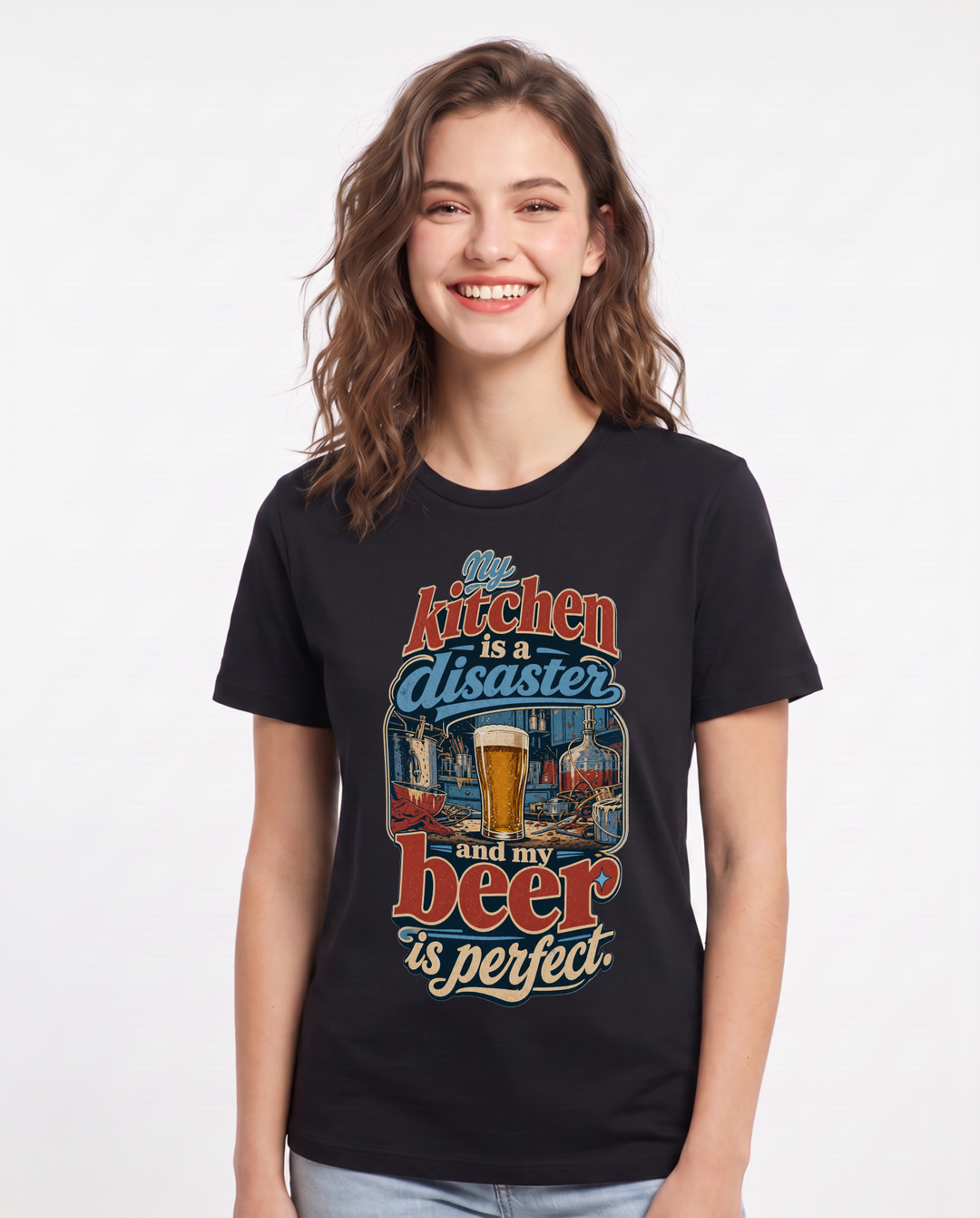 Funny Beer Women's Black T-Shirt – My kitchen is a disaster and my beer product image 1