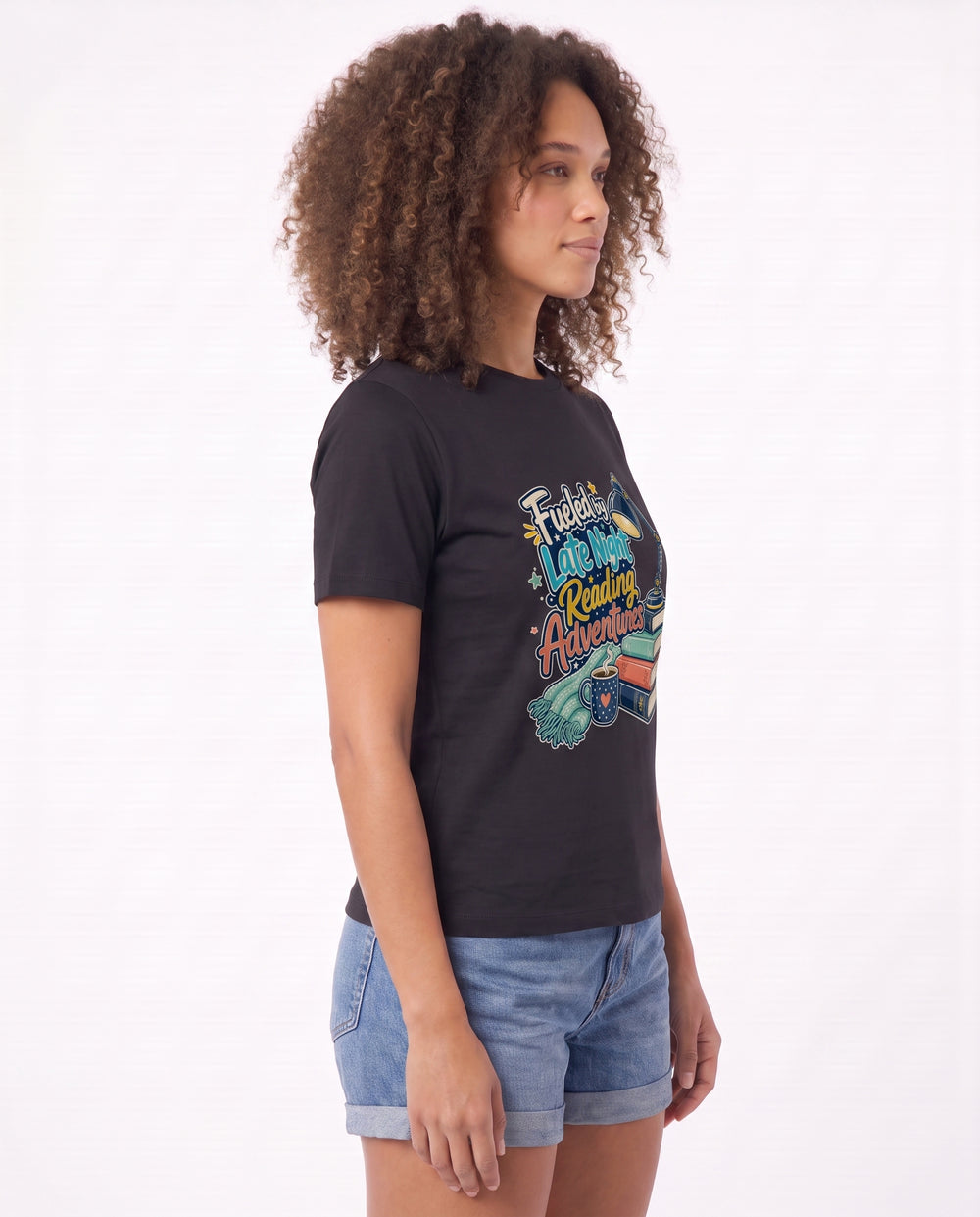 Fueled By Late Night Reading Adventures Black T-Shirt mockup 2