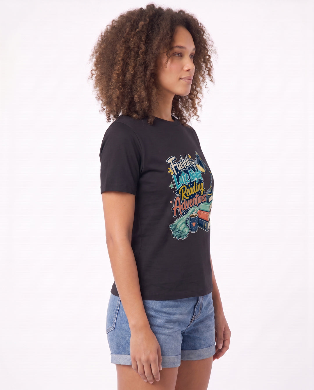 Fueled By Late Night Reading Adventures Black T-Shirt mockup 2