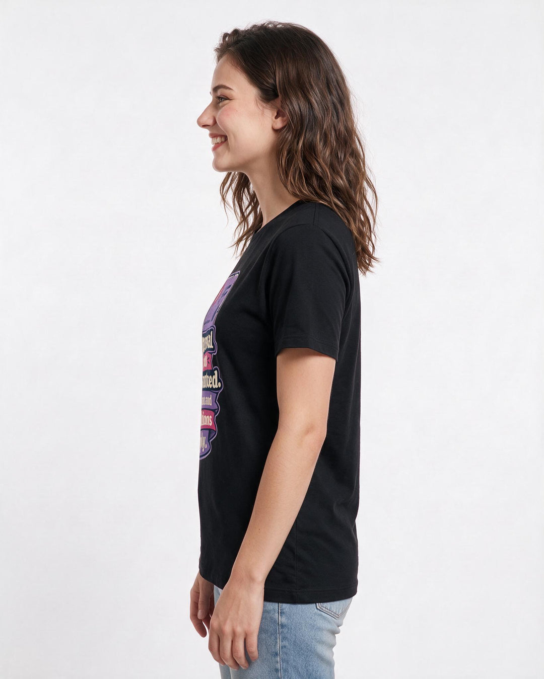 Political Statement Women's Black T-Shirt – Renewal not guaranteed. Terms and conditions apply. product image 2