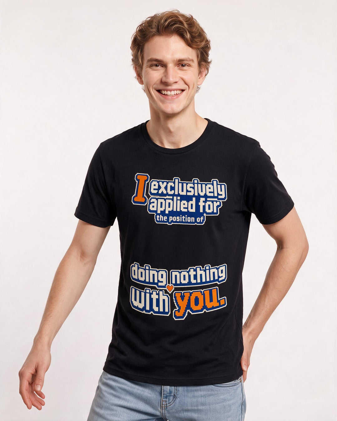 Funny Couples Men's Black T-Shirt – I exclusively applied for the position of doing nothing with you product image 3