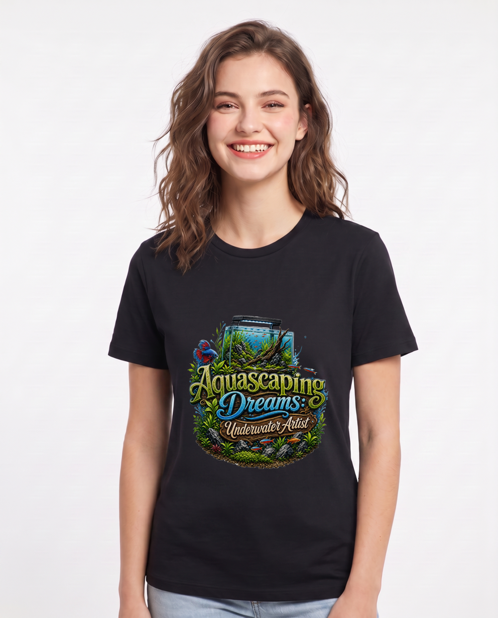 Aquascaping Dreams: Underwater Artist Women's Black T-Shirt product image 2
