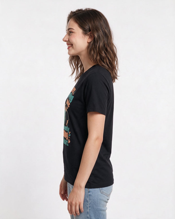 Couples Women's Black T-Shirt – Forever borrowing your hoodie, permanently stealing your heart. product image 2