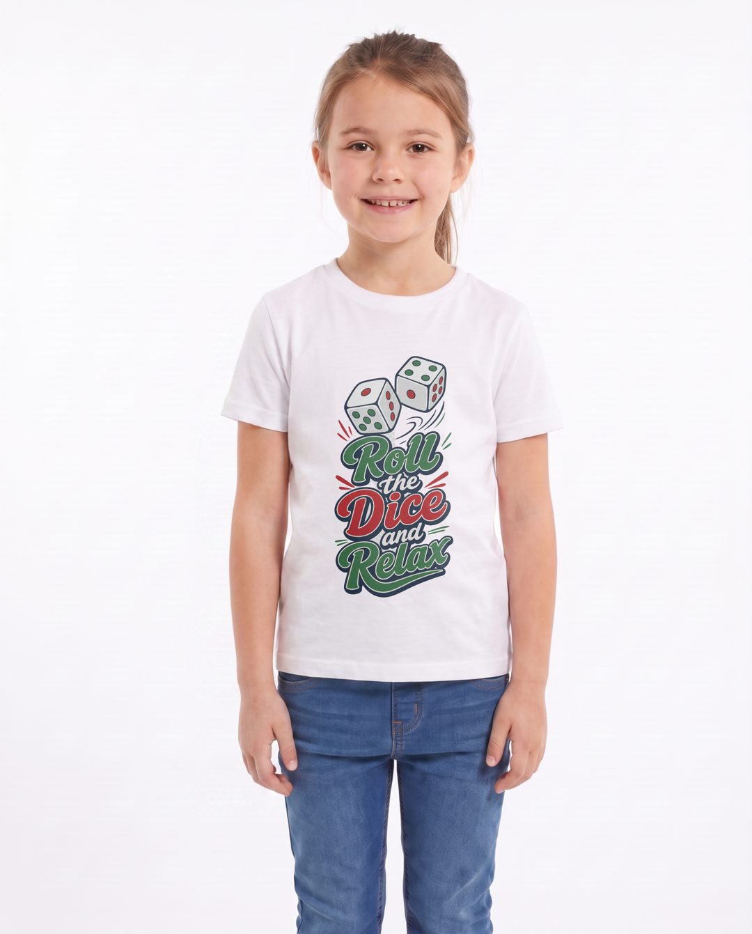 Roll The Dice And Relax White T-Shirt mockup 1