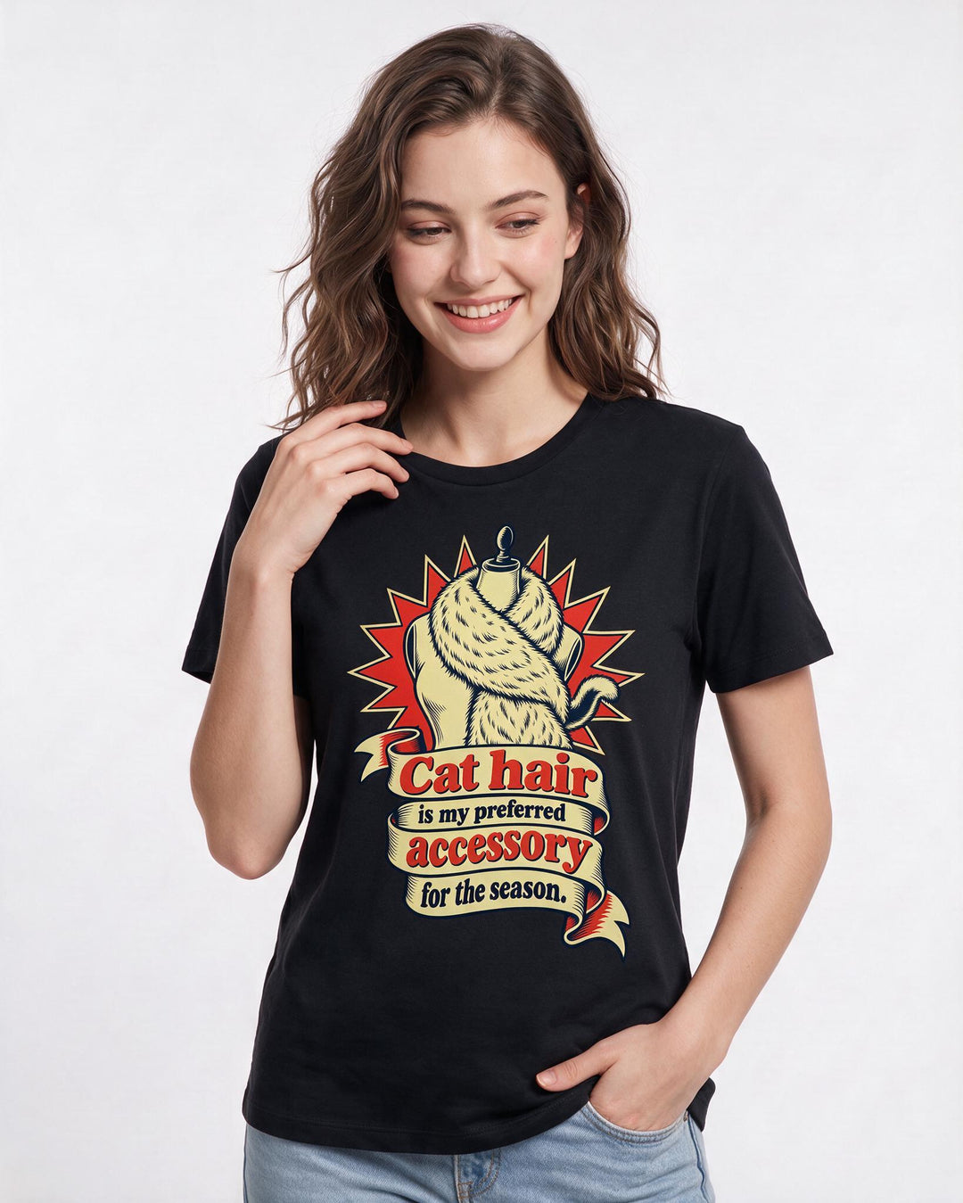 Cat Lover Black T-Shirt for Women – Everyday Expression Graphic Tee product image 1