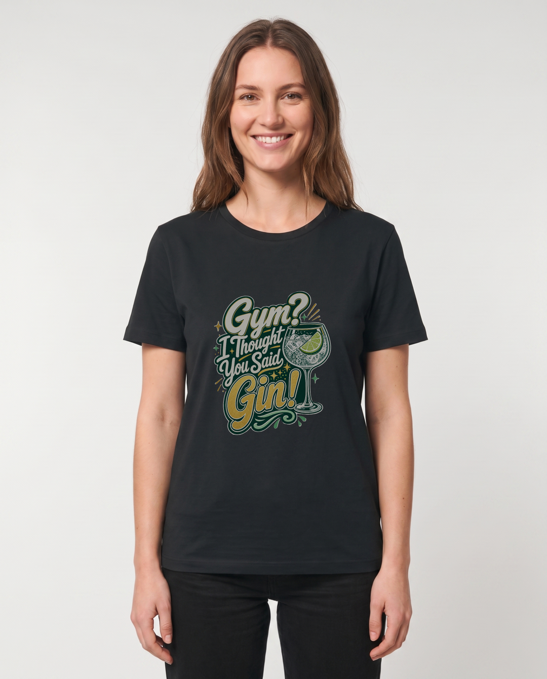 Gym? I Thought You Said Gin! Black T-Shirt mockup 1