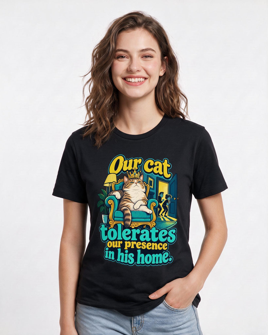 Cat Lover Black T-Shirt for Women – Everyday Expression Graphic Tee product image 1