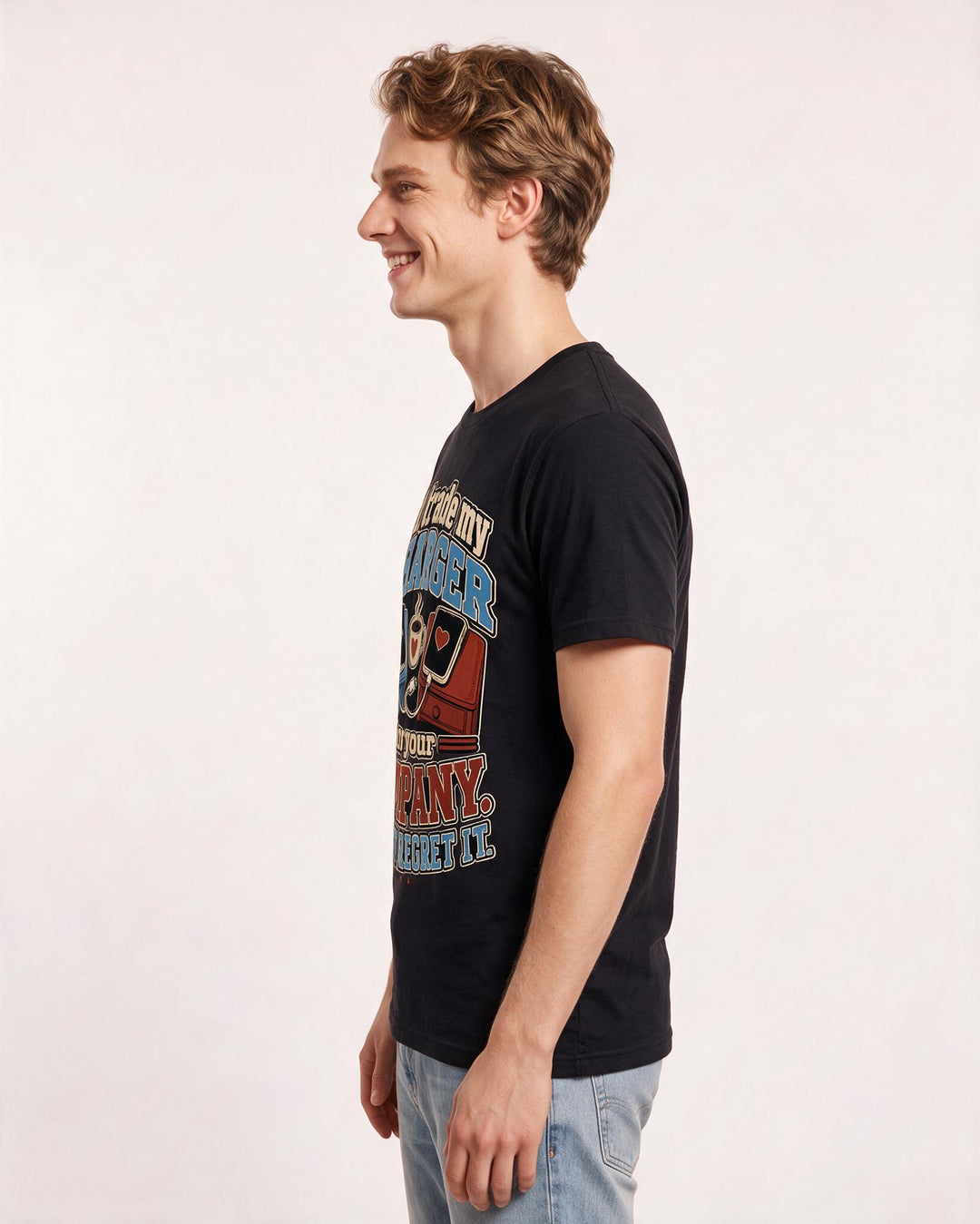 Funny Couples Men's Black T-Shirt – I’d trade my charger for your company. Might regret it. product image 2