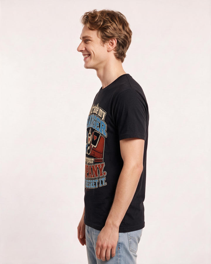 Funny Couples Men's Black T-Shirt – I’d trade my charger for your company. Might regret it. product image 2
