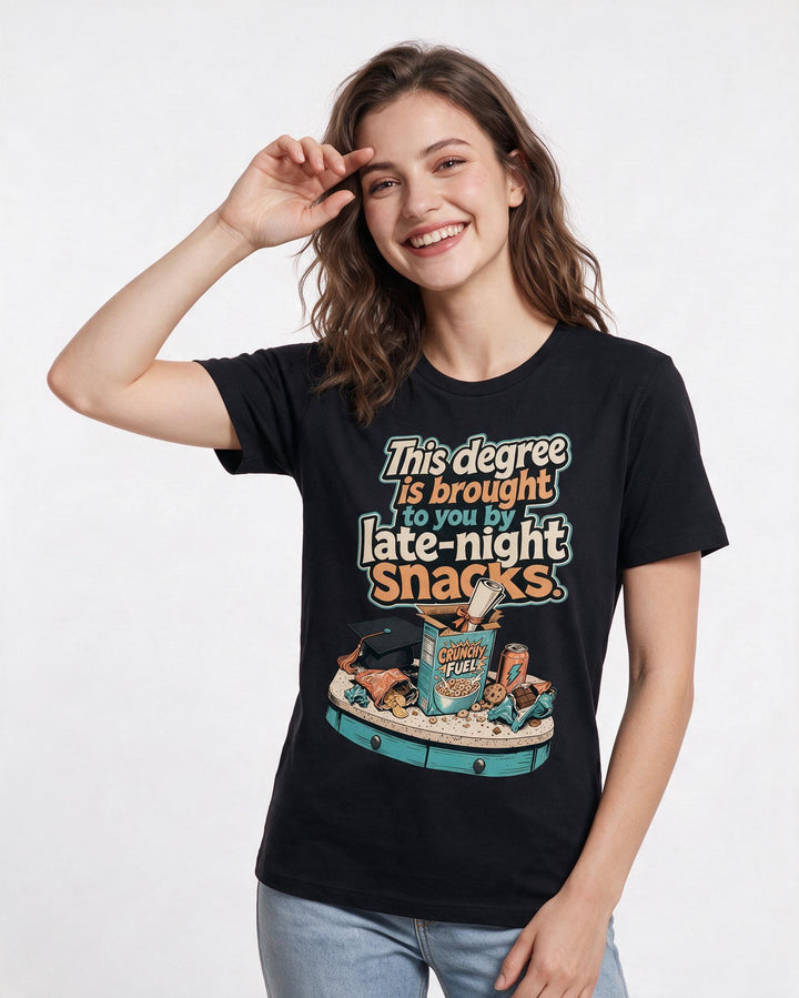 Funny Graduation Women's Black T-Shirt – This degree is brought to you by product image 3