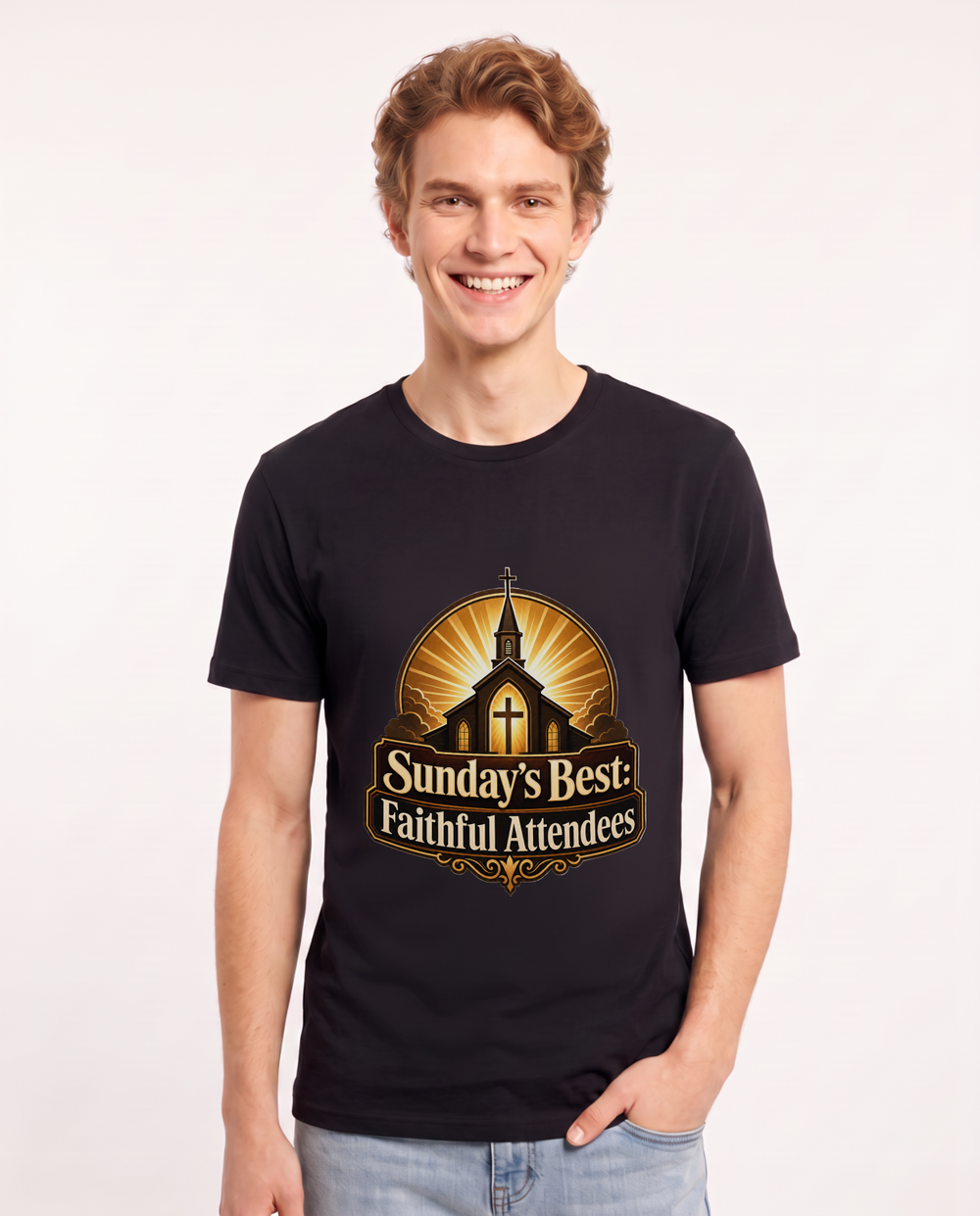 Sunday's Best: Faithful Attendees Men's Black T-Shirt product image 2
