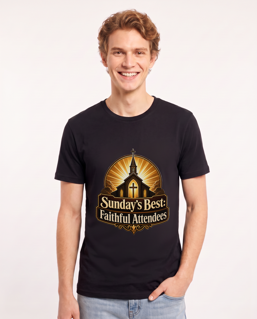Sunday's Best: Faithful Attendees Men's Black T-Shirt product image 2