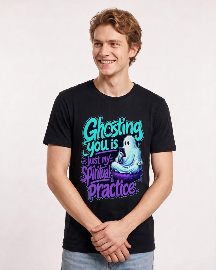 Funny Halloween Men's Black T-Shirt – Ghosting you is just my spiritual practice. product image 3