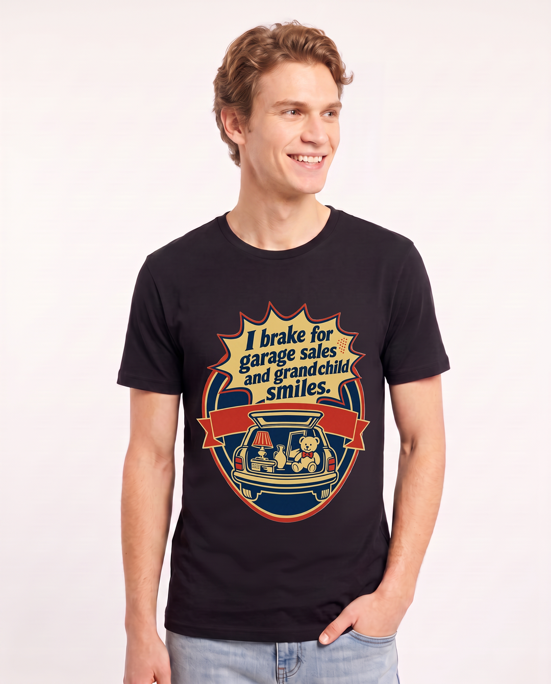 Graphic Men's Black T-Shirt - I brake for garage sales and grandchild product image 3