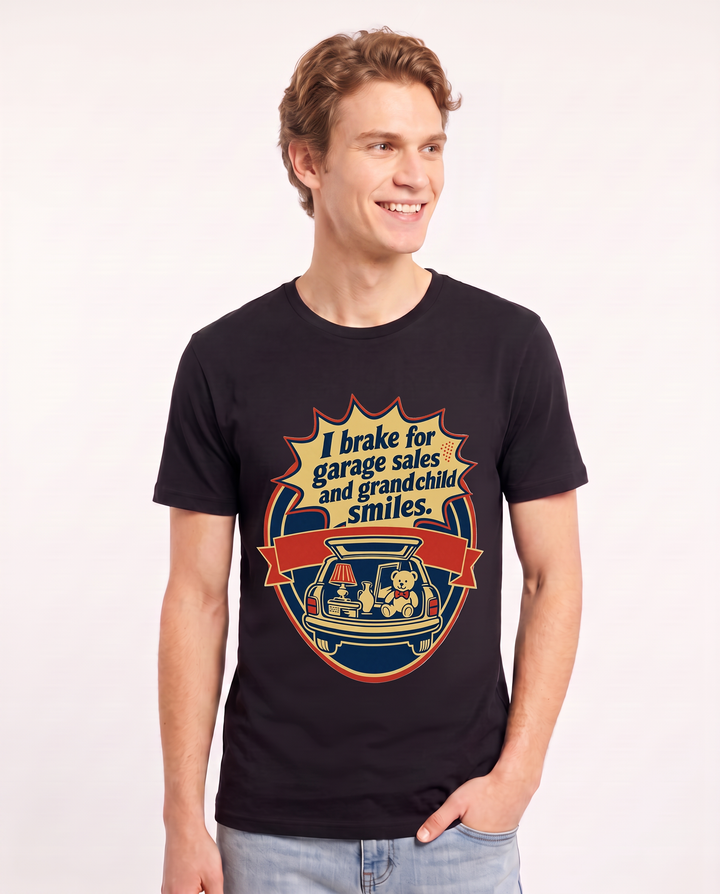 Graphic Men's Black T-Shirt - I brake for garage sales and grandchild product image 3