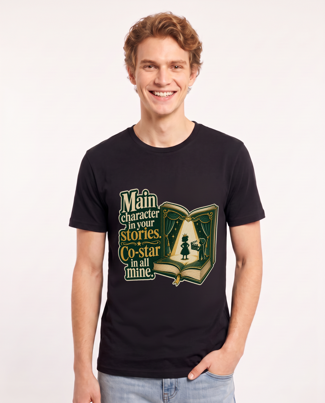 Couples Men's Black T-Shirt – Main character in your stories. Co-star in all mine. product image 1