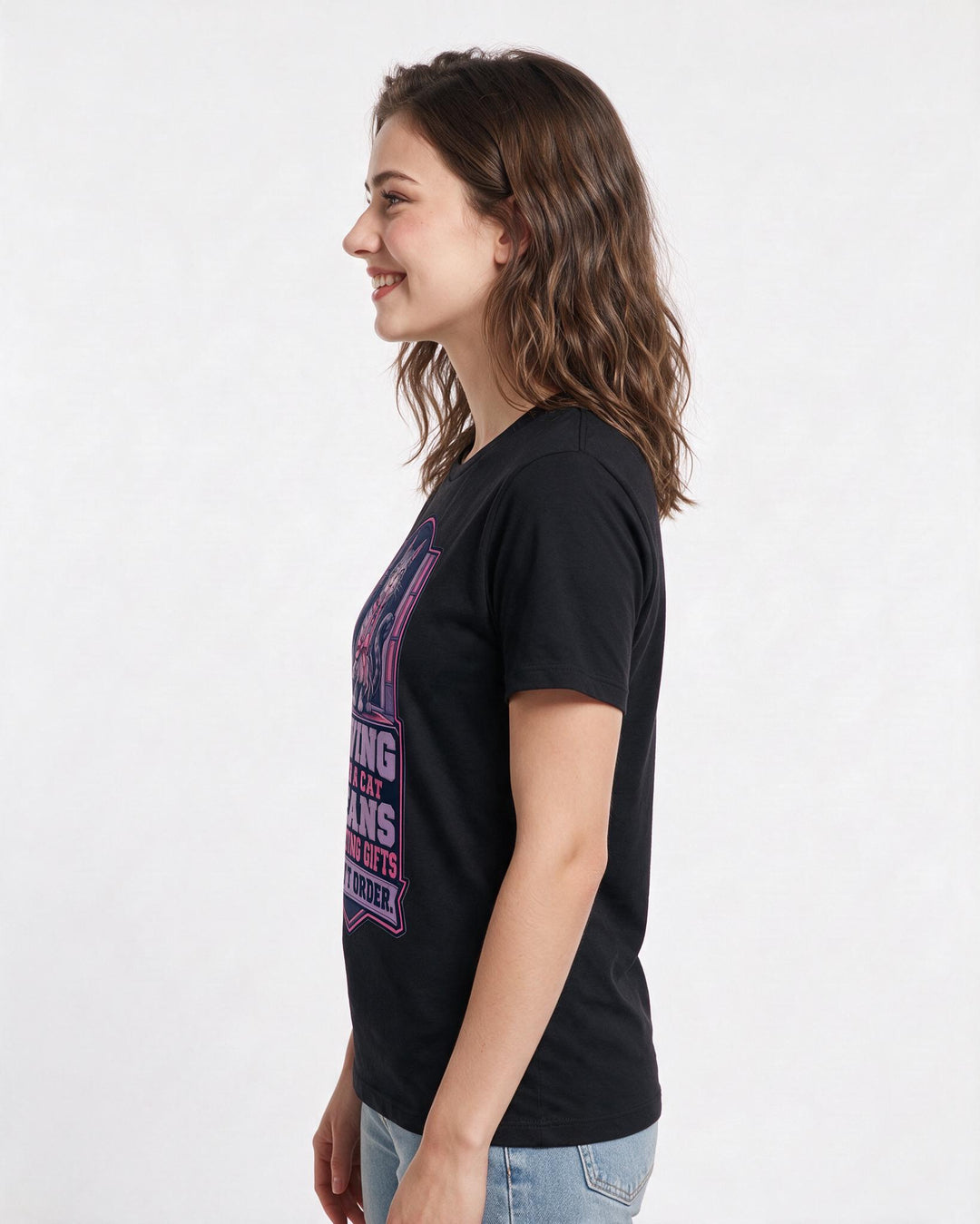 Cat Lover Black T-Shirt for Women – Everyday Expression Graphic Tee product image 2