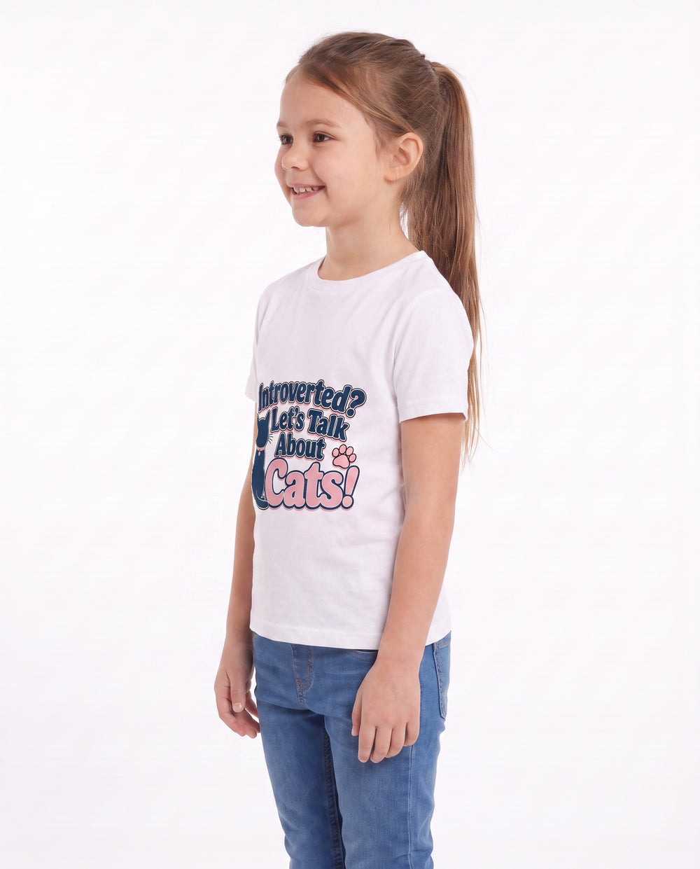Introverted? Let's Talk About Cats! White T-Shirt mockup 2