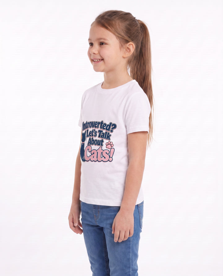Introverted? Let's Talk About Cats! White T-Shirt mockup 2
