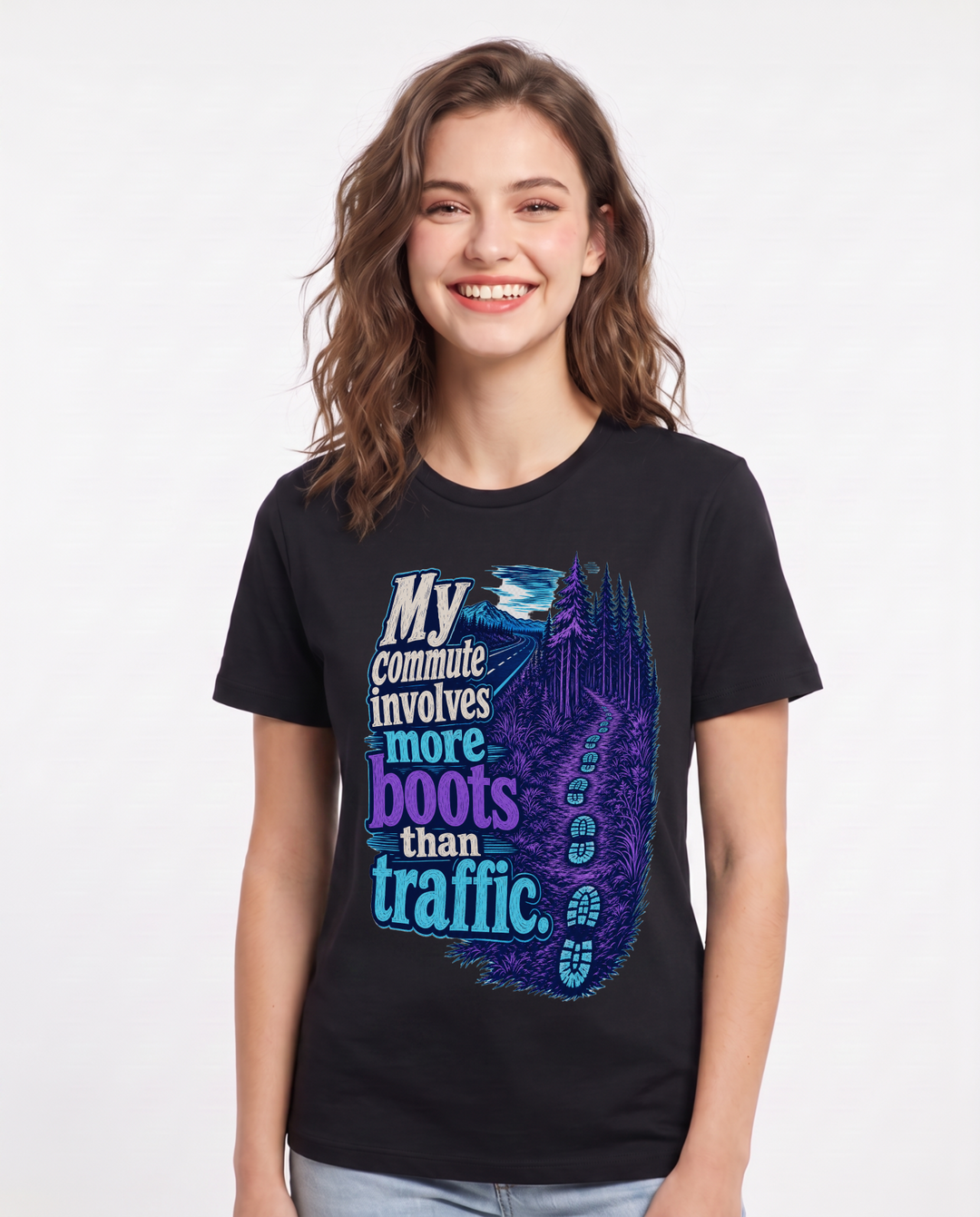 Funny Hunting Women's Black T-Shirt – My commute involves more boots than traffic. product image 1
