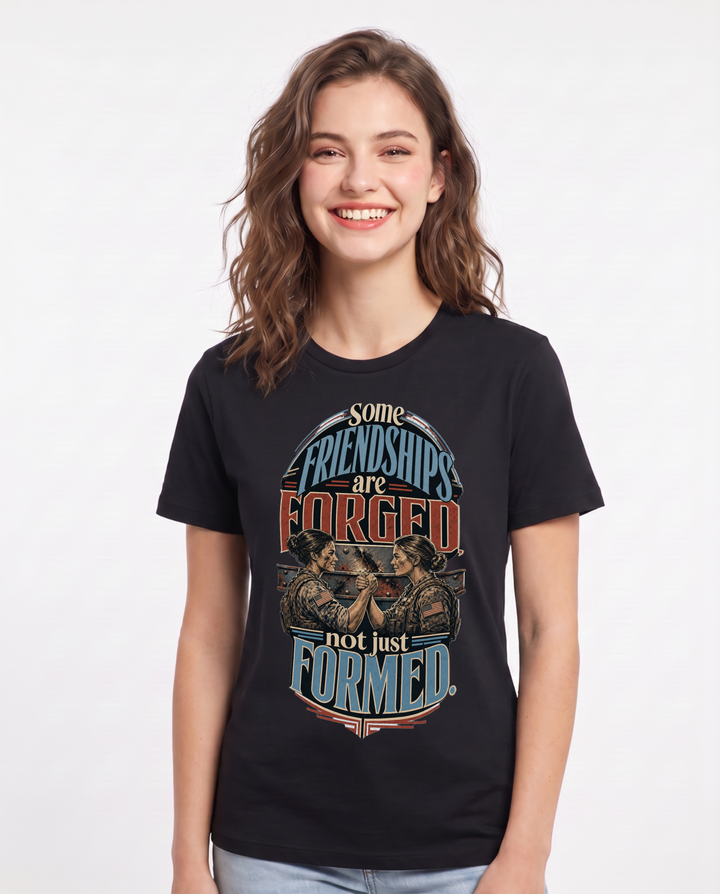 Veteran Women's Black T-Shirt – Some friendships are forged, not just formed. product image 1