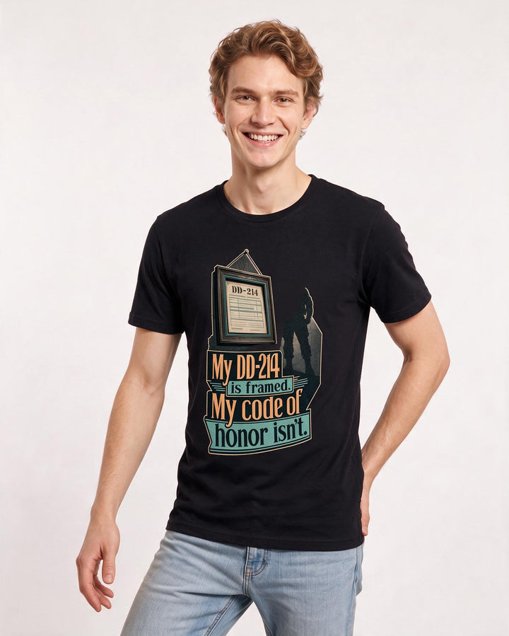 Veteran Men's Black T-Shirt – My DD-214 is framed. My code of honor isn't. product image 3