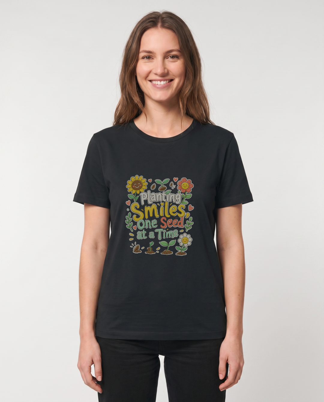 Planting Smiles, One Seed At A Time Black T-Shirt mockup 1