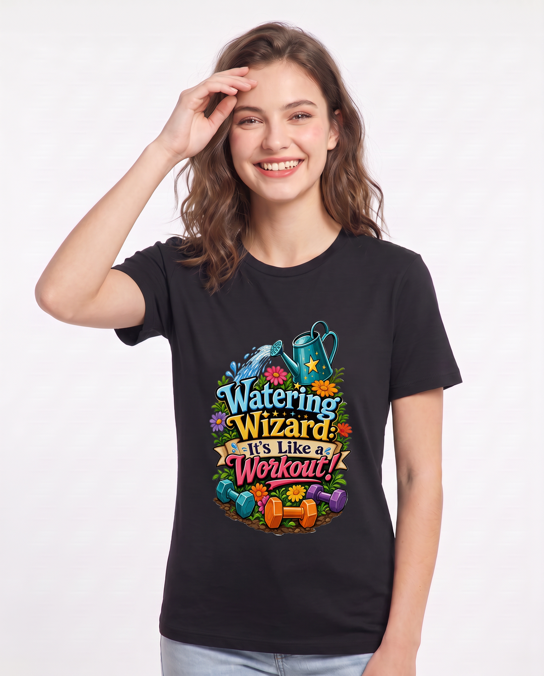 Watering Wizard: It’s Like a Workout! Women's Black T-Shirt product image 1