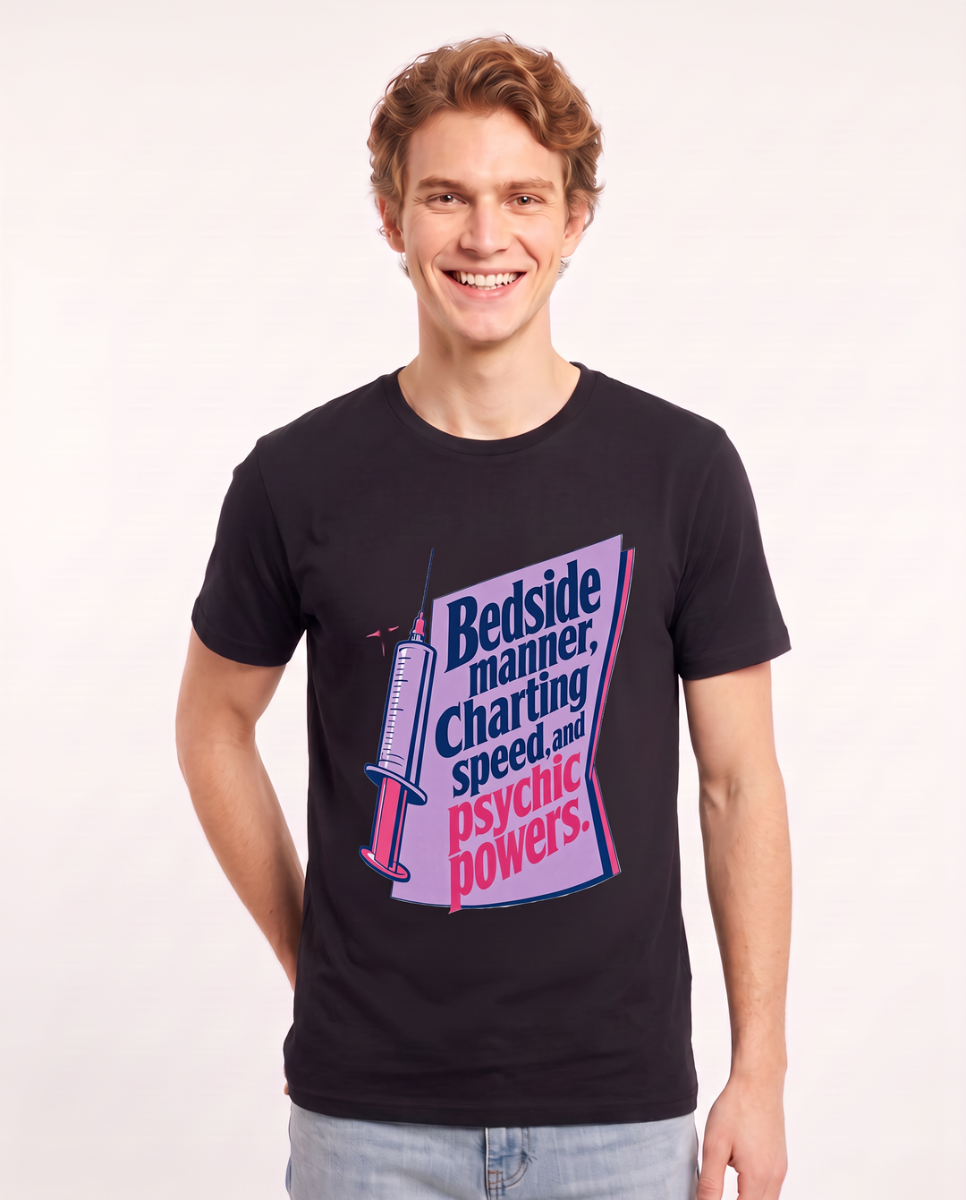Nurse Gift Men's Black T-Shirt - Bedside manner, charting speed, and product image 3