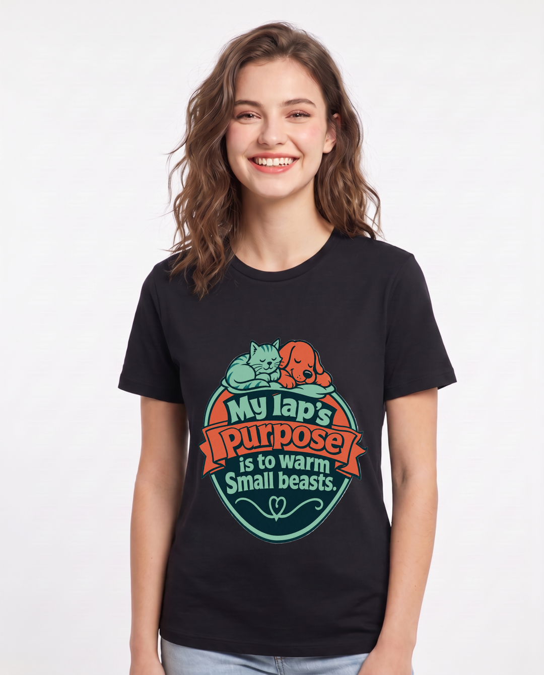Graphic Women's Black T-Shirt - My lap's purpose is to warm small product image 1