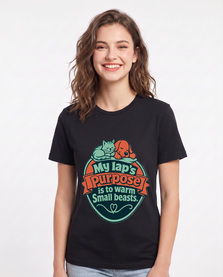 Graphic Women's Black T-Shirt - My lap's purpose is to warm small product image 1