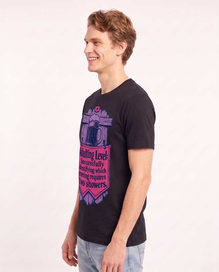 Funny Beer Men's Black T-Shirt - Adulting Level: Successfully product image 2