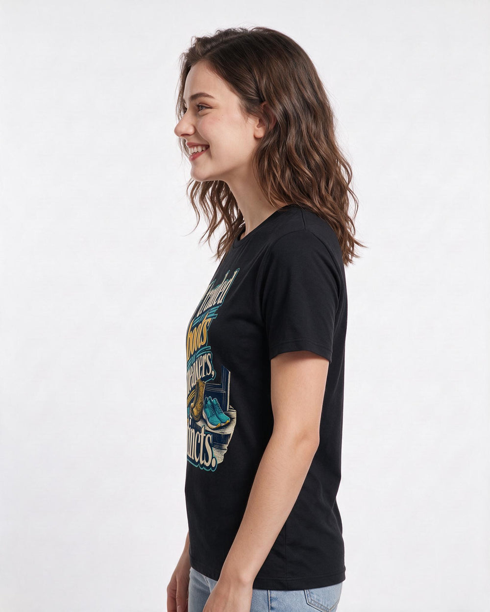 Veteran Women's Black T-Shirt – I traded my boots for sneakers, not my instincts. product image 2
