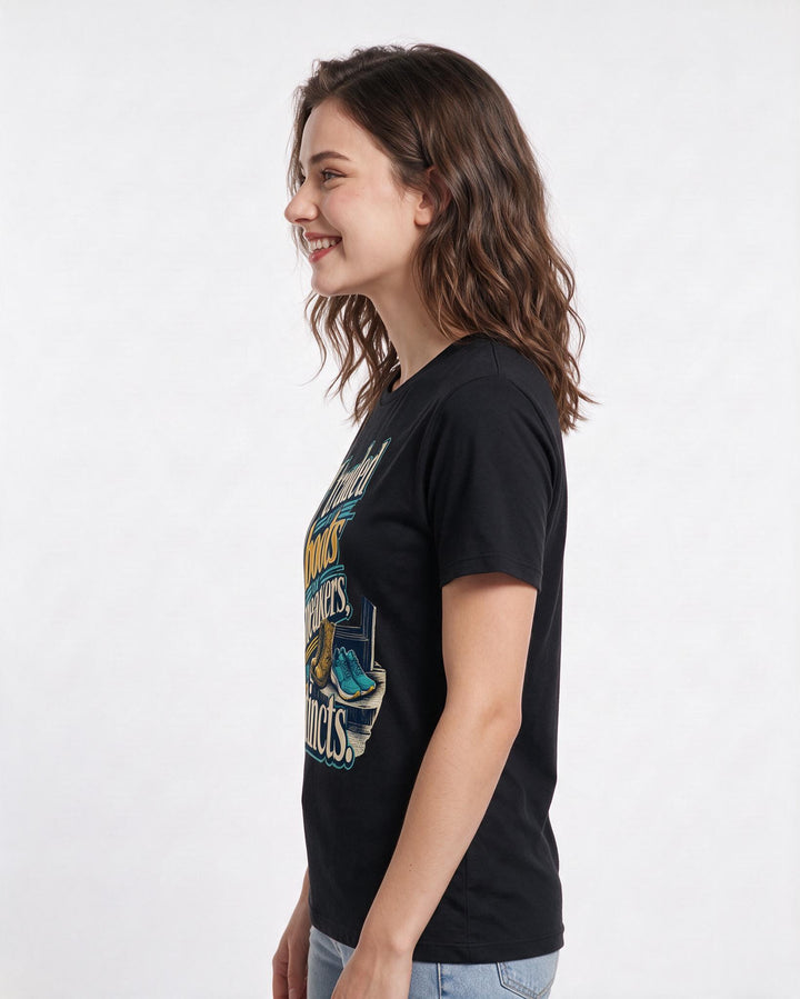 Veteran Women's Black T-Shirt – I traded my boots for sneakers, not my instincts. product image 2