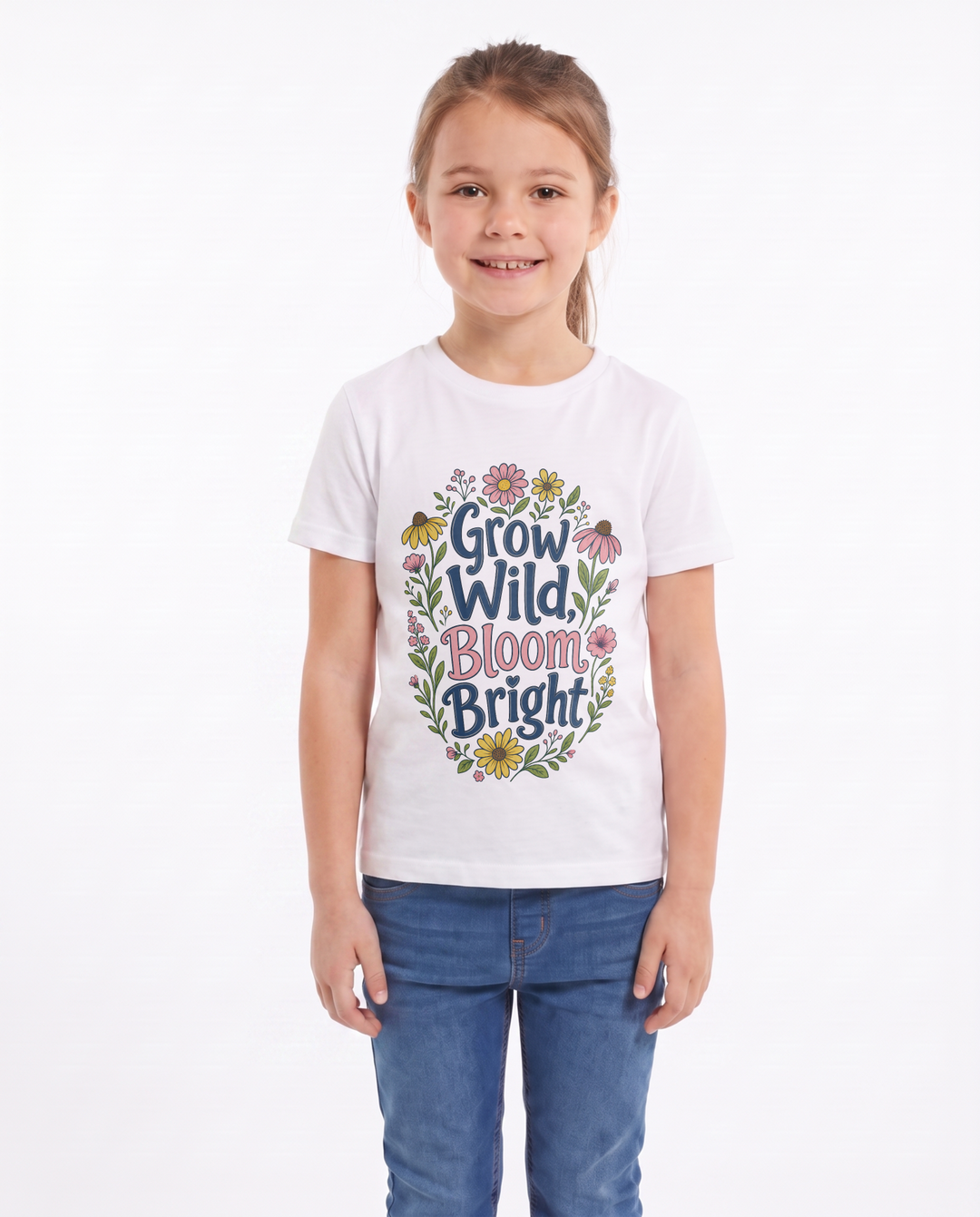 Grow Wild, Bloom Bright White T-Shirt mockup 1