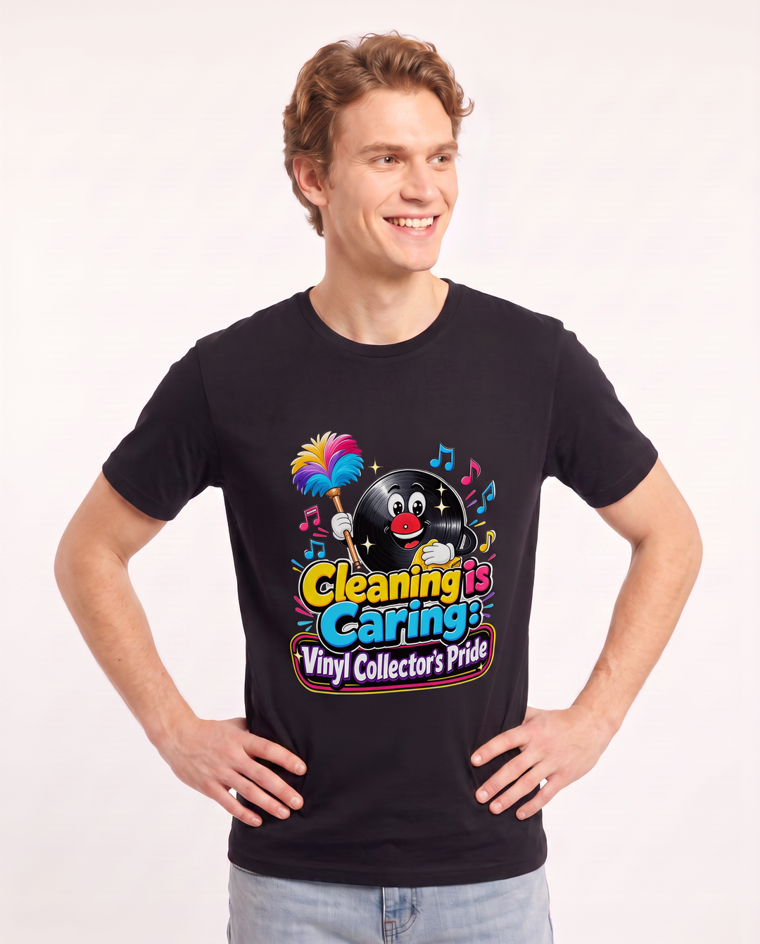 Cleaning is Caring: Vinyl Collector's Pride Men's Black T-Shirt product image 1