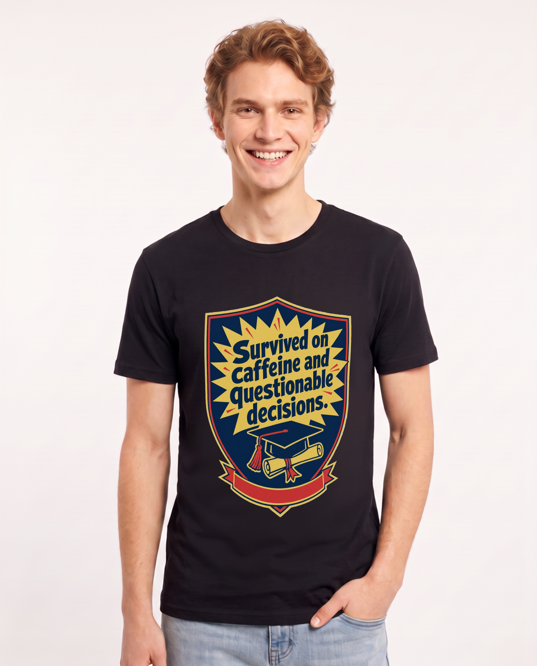 Graduation Gift Men's Black T-Shirt - Survived on caffeine and product image 1
