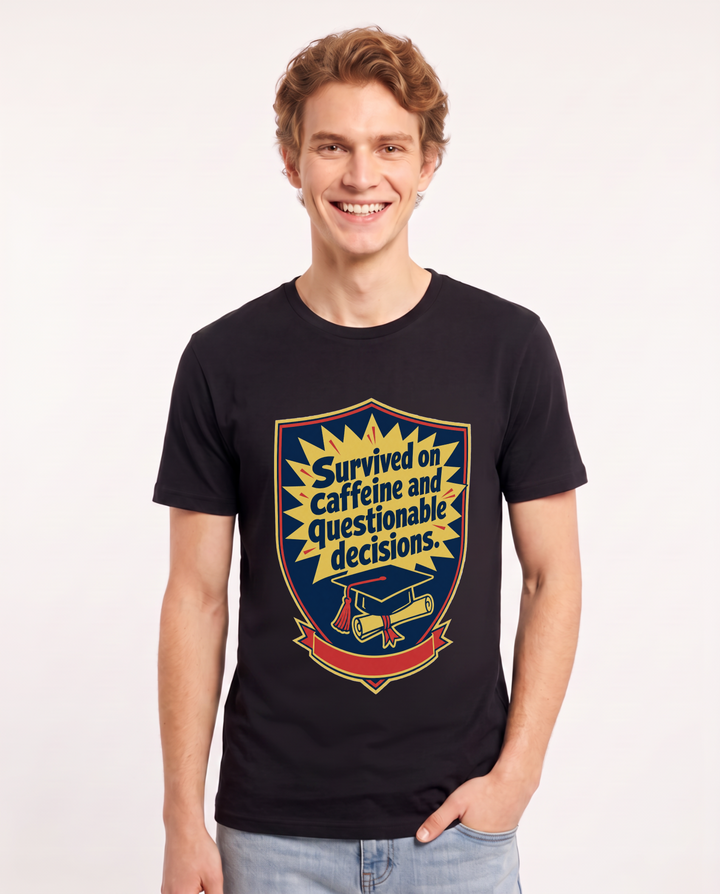 Graduation Gift Men's Black T-Shirt - Survived on caffeine and product image 1