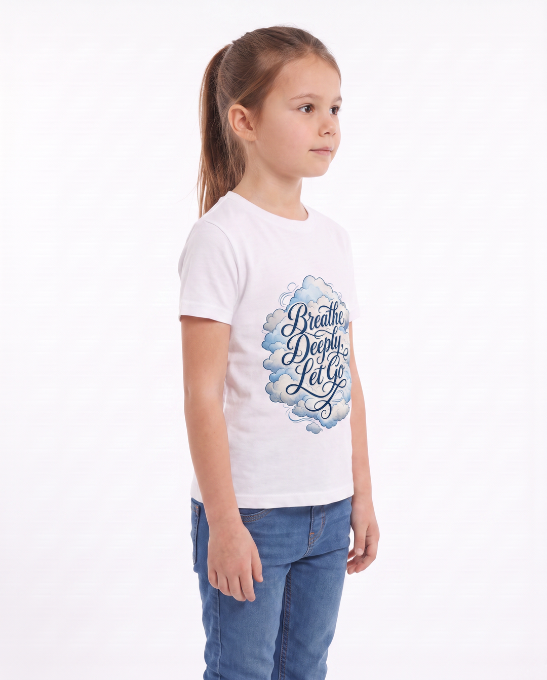 Breathe Deeply, Let Go White T-Shirt mockup 2