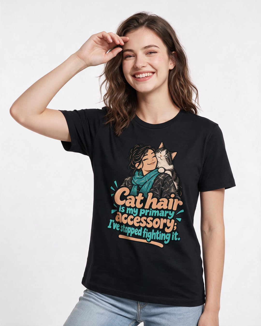 Cat Lover Black T-Shirt for Women – Everyday Expression Graphic Tee product image 1
