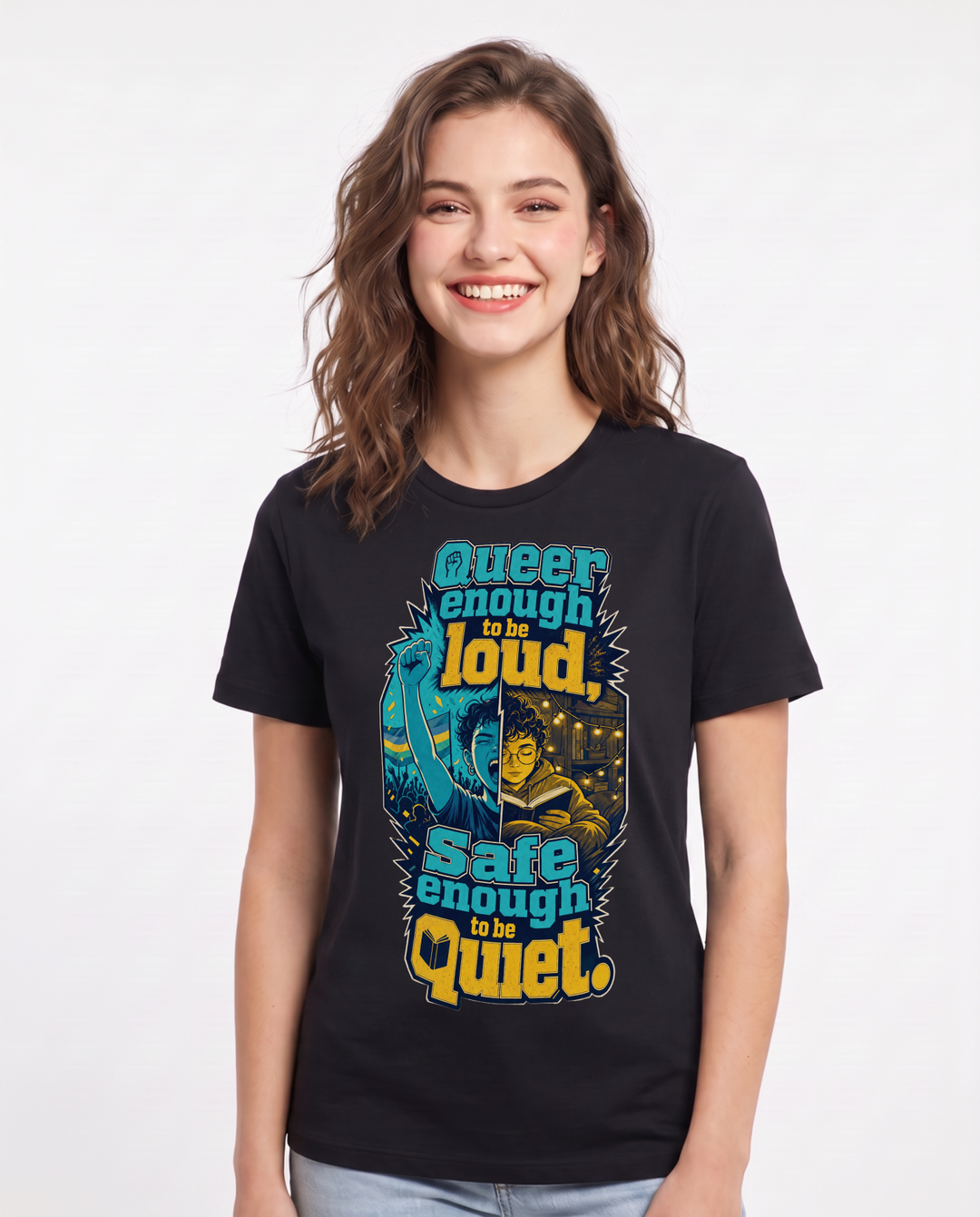 Pride Women's Black T-Shirt – Queer enough to be loud, safe enough to be quiet. product image 1