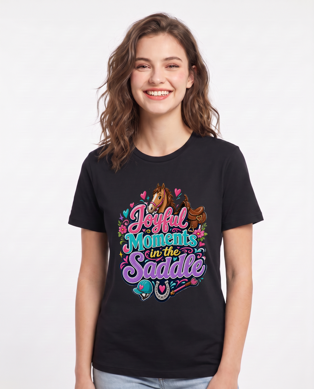 Joyful Moments in the Saddle Women's Black T-Shirt product image 2