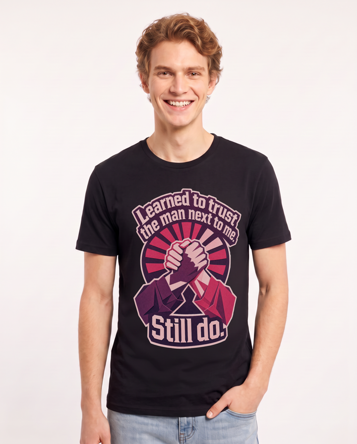 Veteran Men's Black T-Shirt – "Learned to trust the man next to me. Still do." product image 1