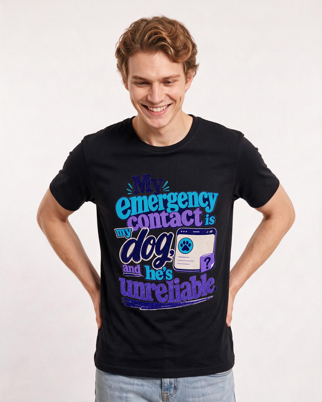 Funny Cat Lover Men's Black T-Shirt – My emergency contact is my dog, and he's product image 3