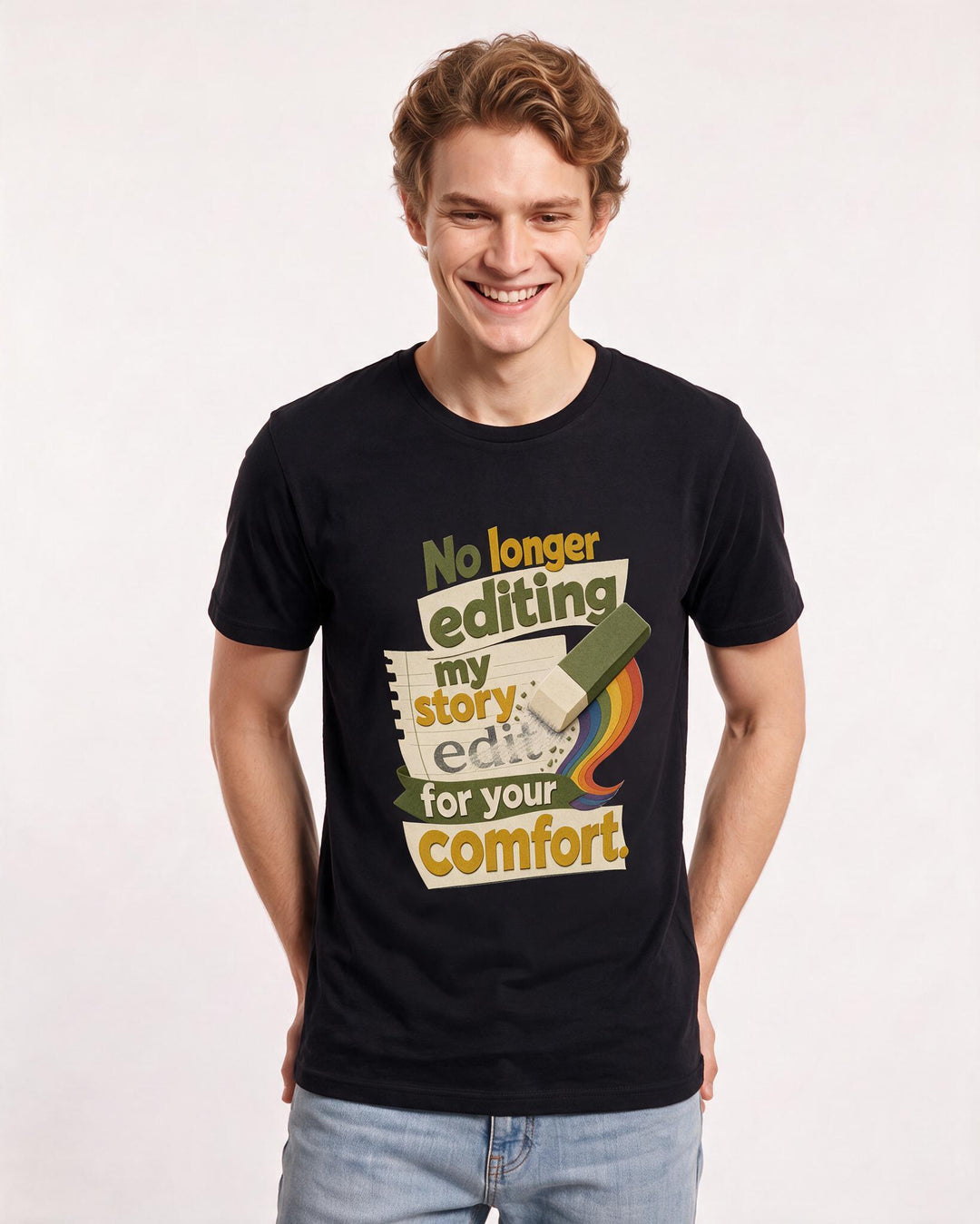 Pride Men's Black T-Shirt – No longer editing my story for your comfort. product image 3