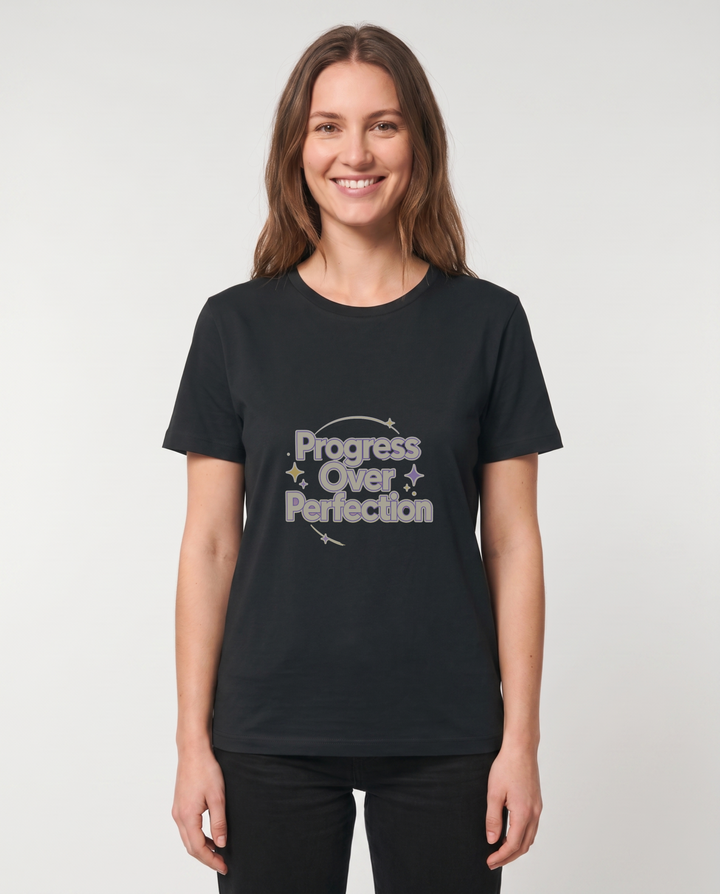 Progress Over Perfection Black T-Shirt mockup 1
